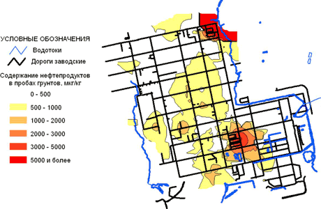 Схема загрязнения почвогрунтов нефтепродуктами